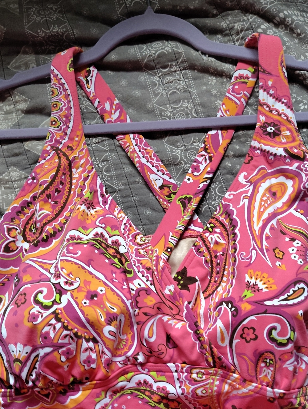 Lands End Women's Pink Paisley One-Piece Tankini 22W